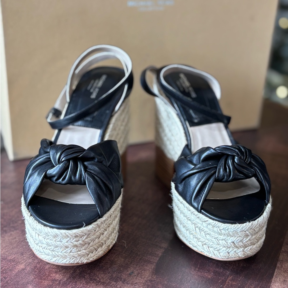 Michael Kors Knotted Leather Espadrille Wedge Sandals - Picture 3 of 13